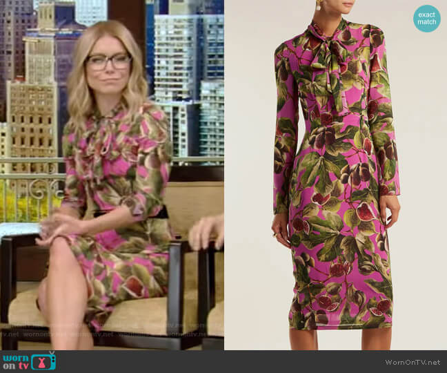 Dolce & Gabbana Fig-Print Silk-Georgette Midi Dress worn by Kelly Ripa on Live with Kelly and Mark