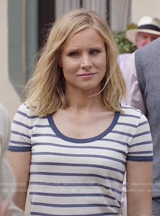 Eleanor’s blue striped ringer tee on The Good Place