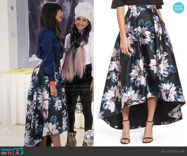 Eliza J Floral High-Low Skirt worn by Tahani Al-Jamil (Jameela Jamil) on The Good Place