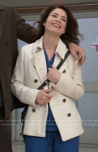 Elizabeth’s white peacoat on General Hospital
