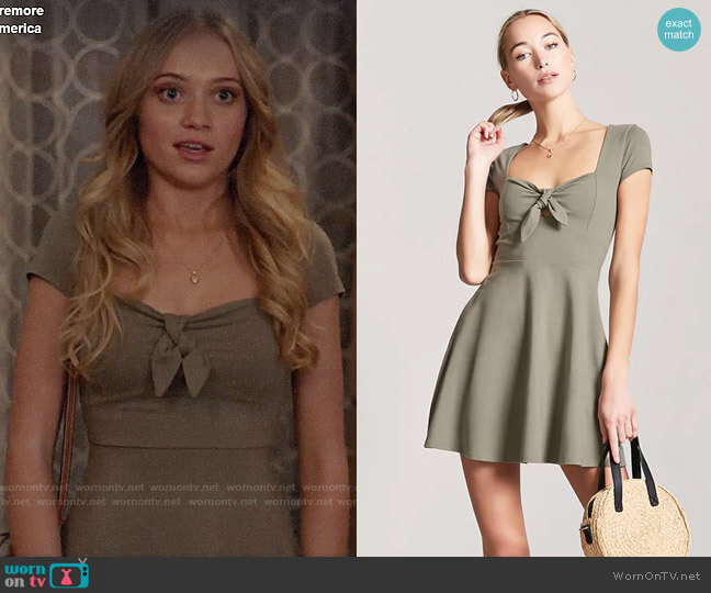 Forever 21 Tie-Front Cutout Mini Dress in Sage worn by Samantha Cole (Belle Shouse) on Queen America
