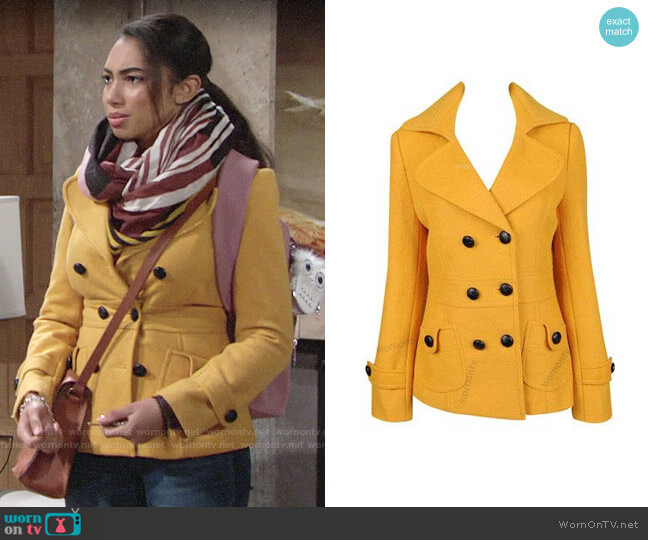 Forever 21 Yellow Peacoat worn by Shauna (Camryn Hamm) on The Young and the Restless