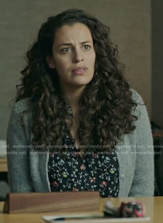 Grace’s black floral v-neck top on Manifest