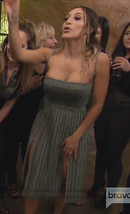 Melissa’s green metallic slit dress on The Real Housewives of New Jersey