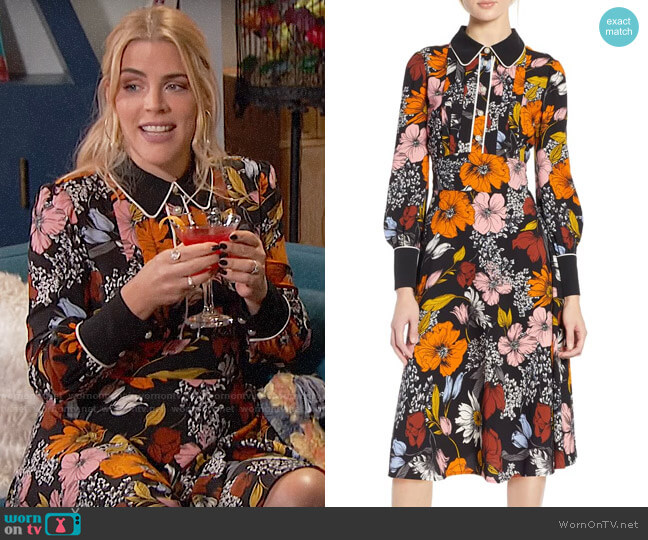 Halogen x Atlantic-Pacific Floral Print A-Line Dress worn by Busy Philipps on Busy Tonight