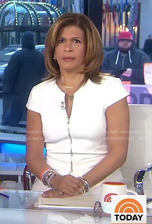 Hoda’s white zip front v-neck dress on Today