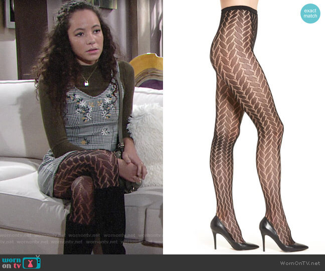 Hue Bold Herringbone Net Tights worn by Mattie Ashby (Lexie Stevenson) on The Young and the Restless