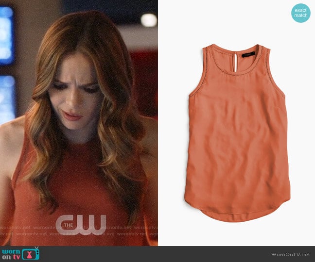 J. Crew Drapey top with ladder trim in Spanish Clay worn by Caitlin Snow (Danielle Panabaker) on The Flash