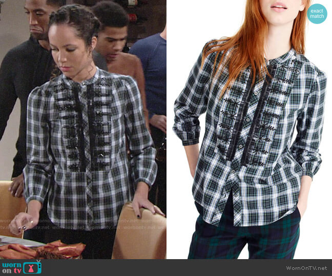 J. Crew Embellished Button-Up Tartan Shirt worn by Mattie Ashby (Lexie Stevenson) on The Young and the Restless