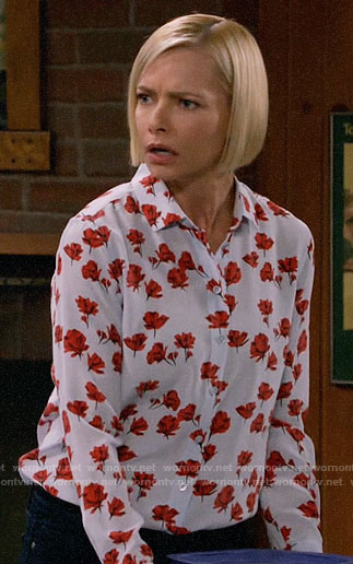Jill’s blue poppy print shirt on Mom