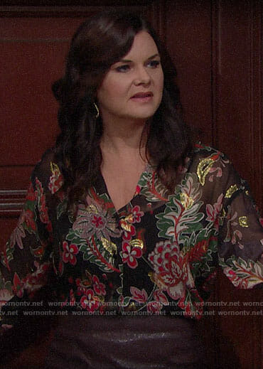 Katie’s metallic floral blouse on The Bold and the Beautiful