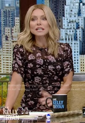 Kelly’s black floral ruched dress on Live with Kelly and Ryan