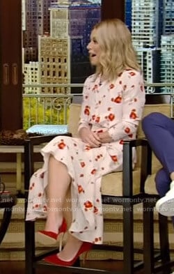 Kelly’s white poppy print midi dress on Live with Kelly and Ryan