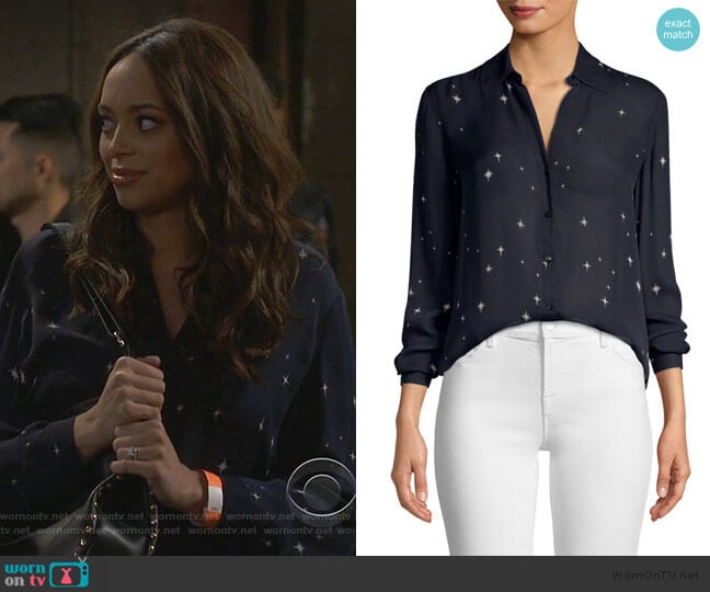 L'Agence Nina Star-Print Blouse worn by Claire (Amber Stevens West) on Happy Together