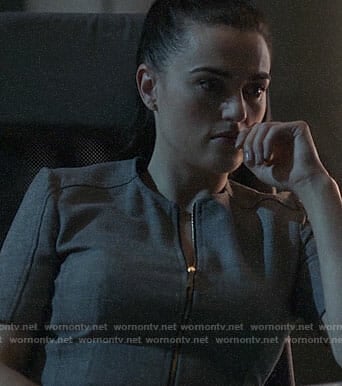 Lena’s grey zip front dress on Supergirl