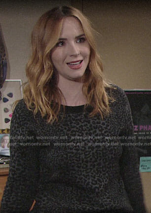 Mariah’s grey leopard print sweater on The Young and the Restless