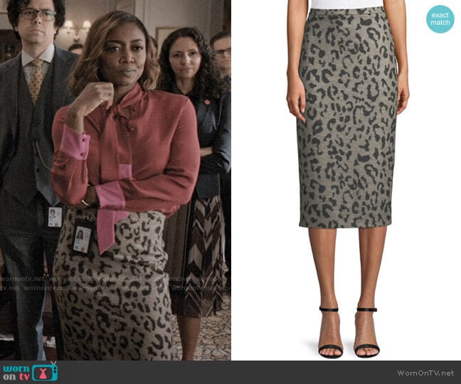 Max Mara Thomas Leopard-Print Wool Pencil Skirt worn by Daisy Grant (Patina Miller) on Madam Secretary