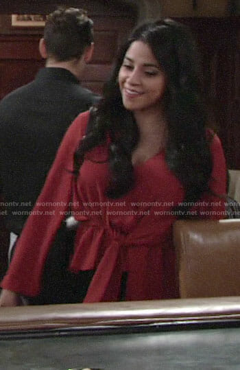Mia’s red tie-front blouse on The Young and the Restless