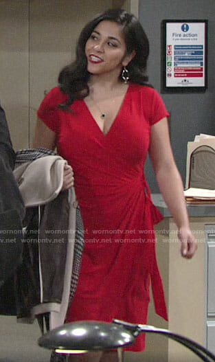 Mia’s red wrap dress on The Young and the Restless