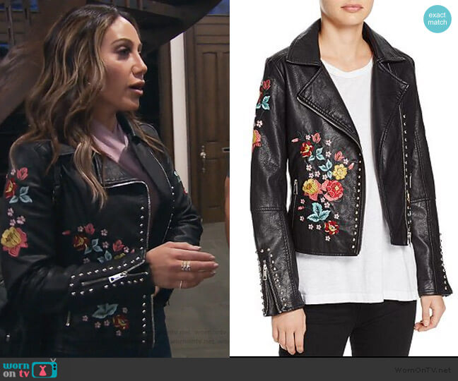 Molly Bracken Floral-Embroidered Faux Leather Biker Jacket worn by Melissa Gorga on The Real Housewives of New Jersey