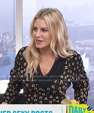 Morgan’s black floral v-neck sweater on E! News Daily Pop