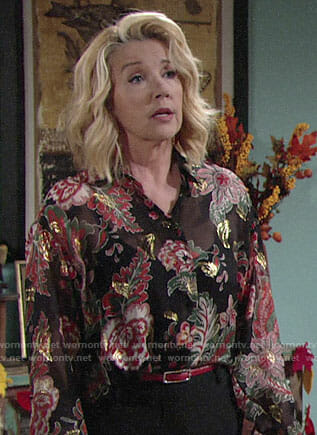 Nikki’s metallic floral blouse on The Young and the Restless