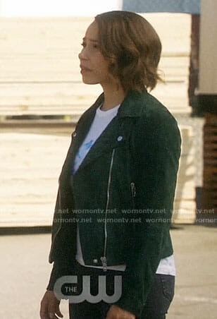 Nora’s green suede moto jacket on The Flash