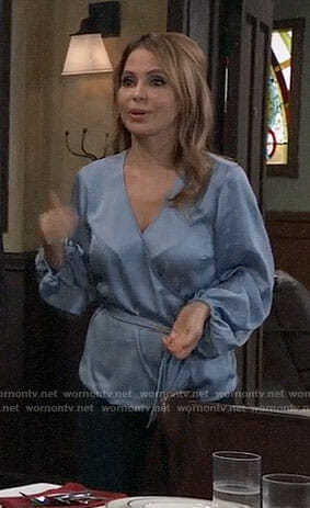 Olivia’s blue wrap blouse on General Hospital