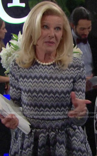 Pam’s blue zig zag patterned dress on The Bold and the Beautiful