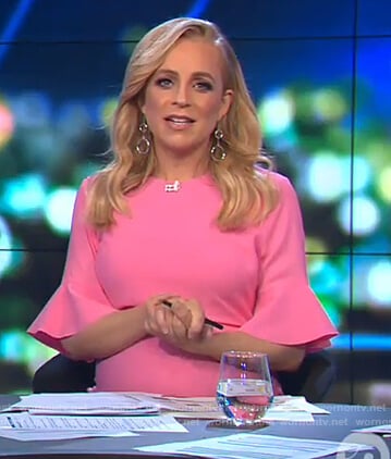 Carrie’s pink bell sleeve dress on The Project