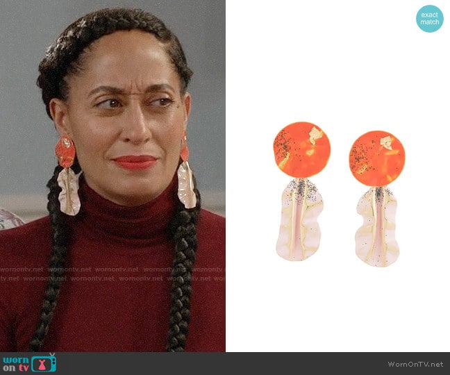 Rachel Comey Painted Drop Earrings worn by Rainbow Johnson (Tracee Ellis Ross) on Black-ish