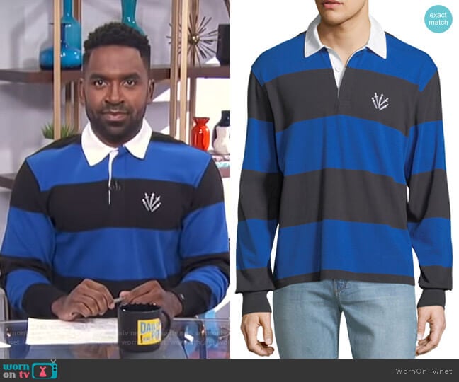 Rag & Bone Rugby Polo Shirt with Dagger Embroidery worn by Justin Sylvester on E! News