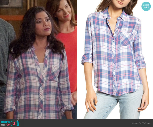 Rails Hunter Shirt in Watermelon / Coast / White worn by Vicky (Tiya Sircar) on The Good Place