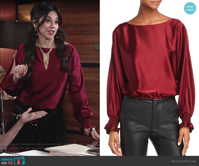 Ramy Brook Adena Satin Top worn by Mia Rosales (Noemi Gonzalez) on The Young and the Restless