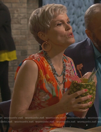 Bonnie’s red floral print wrap dress on Happy Together