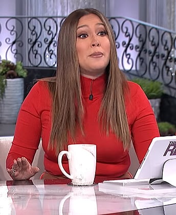 Adrienne’s red mock neck sweater on The Real