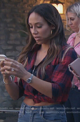 Melissa’s red plaid frayed blouse on The Real Housewives of New Jersey