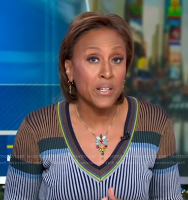 Robin’s striped ribbed sweater on Good Morning America