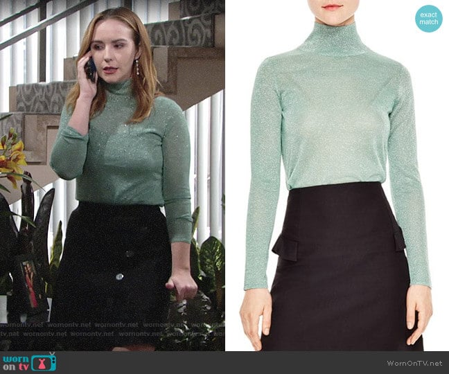 Sweater Ornements Metallic Sparkling Mock-Neck Sweater worn by Mariah Copeland (Camryn Grimes) on The Young and the Restless