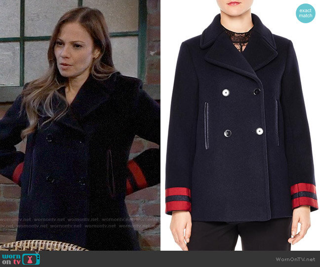 Sandro Cynda Ribbon-Cuff Double-Breasted Peacoat worn by Kim Nero (Tamara Braun) on General Hospital