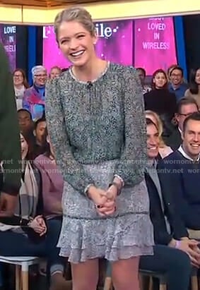 Sara’s green printed mini dress on GMA Day