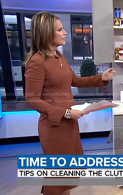 Savannah’s brown asymmetric bell sleeve dress on Today