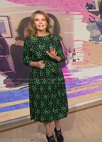 Savannah’s black and green clover print dress on Today