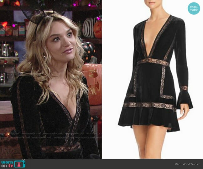 Saylor Lace-Trimmed Velvet Mini Dress worn by Summer Newman (Hunter King) on The Young and the Restless