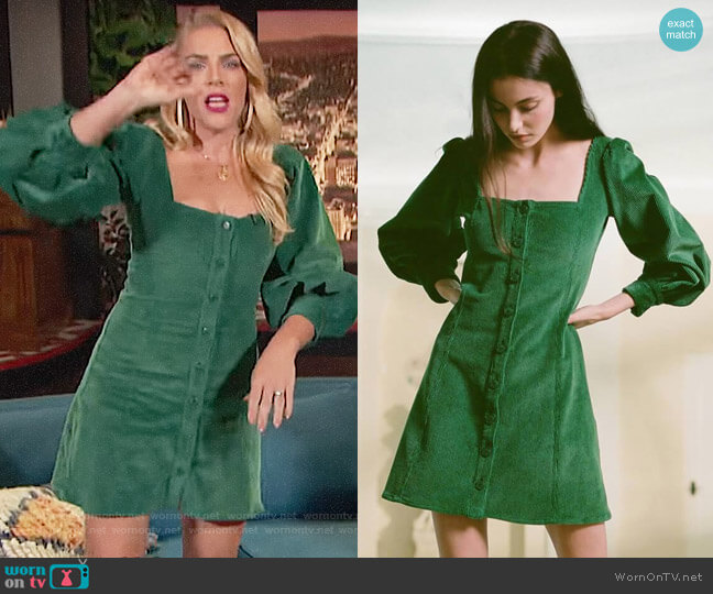 Staud Chandler Dress in Emerald worn by Busy Philipps on Busy Tonight