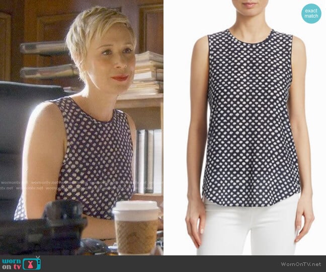 Theory Bringham Top in Deep Navy Ivory worn by Bonnie Winterbottom (Liza Weil) on How to Get Away with Murder