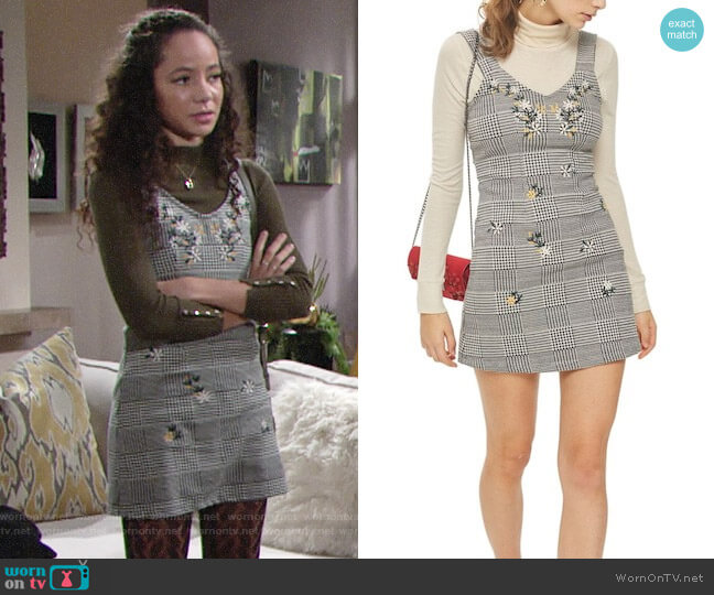 Topshop Embroidered Gingham Pinafore Dress worn by Mattie Ashby (Lexie Stevenson) on The Young and the Restless