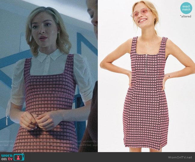 Topshop Check Mini Pinafore Dress worn by The Frost Sisters (Skyler Samuels) on The Gifted