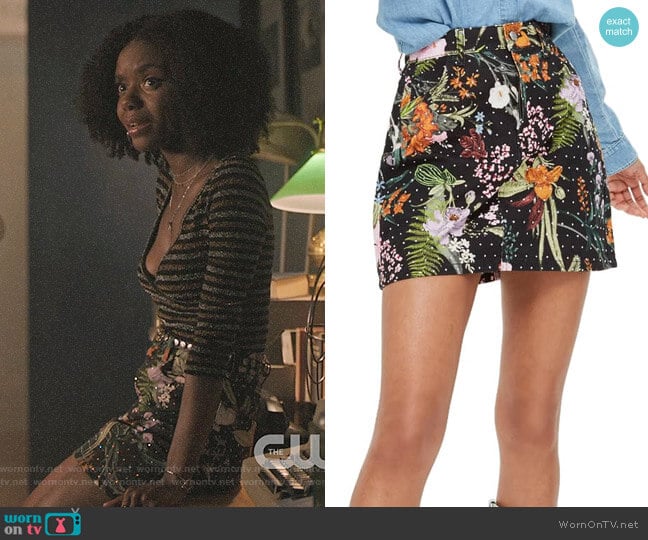Topshop Floral Crystal Denim Skirt worn by Josie McCoy (Ashleigh Murray) on Riverdale