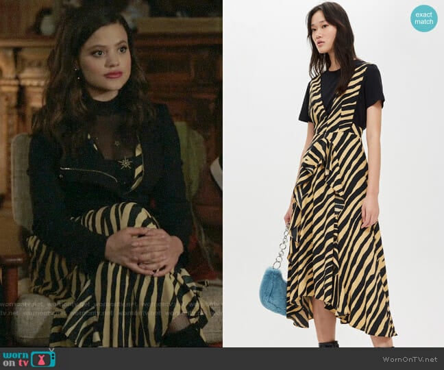 Topshop Zebra Print Pinafore Dress worn by Maggie Vera (Sarah Jeffery) on Charmed